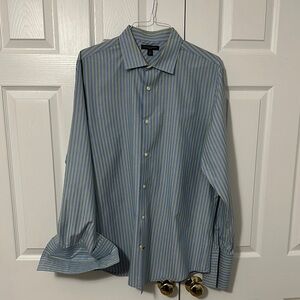 Banana Republic XL Fitted Blue Dress Shirt Vertical Stripes w/ French Cuffs